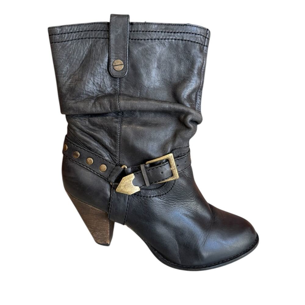 Aldo Slouchy Studded Engineer Moto Biker Boots Vintage Black